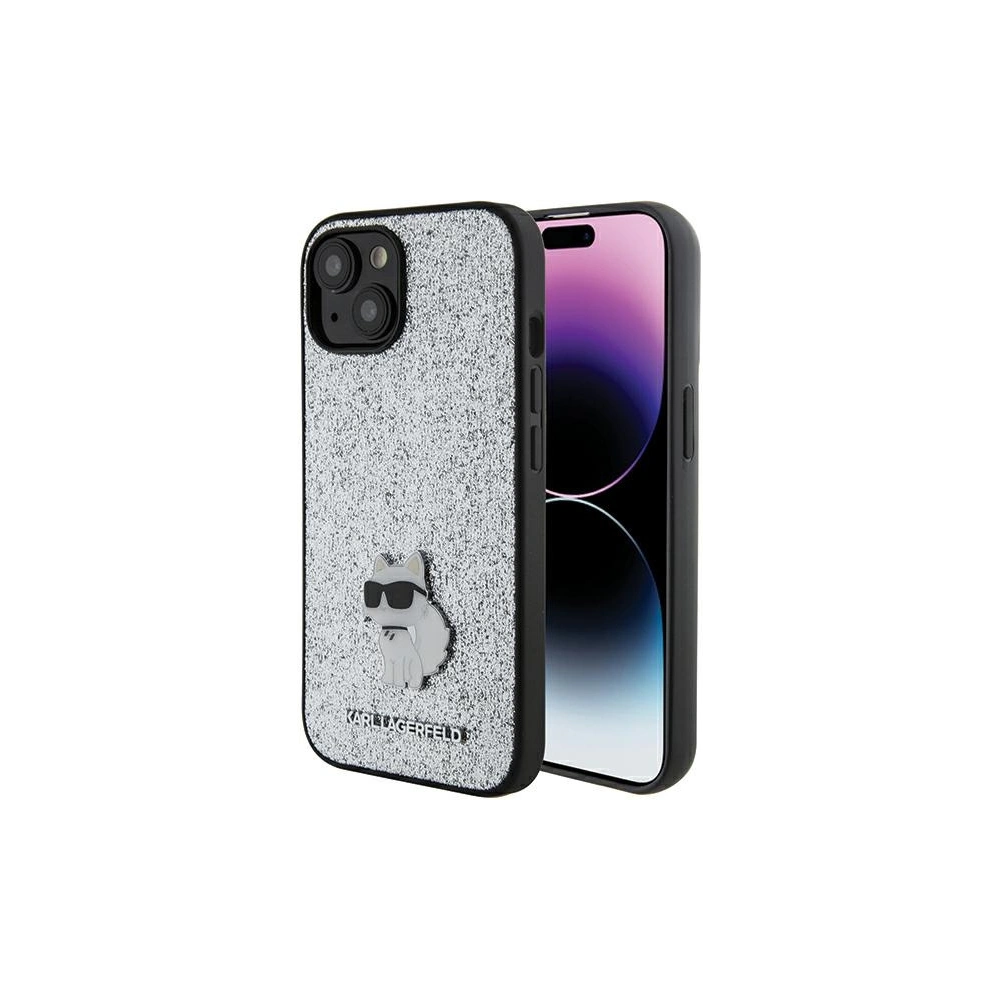 Case Karl Lagerfeld KLHCP15SGCNPSG Apple iPhone 15 Hardcase Fixed Glitter Choupette Logo Metall-Pin silber/silver