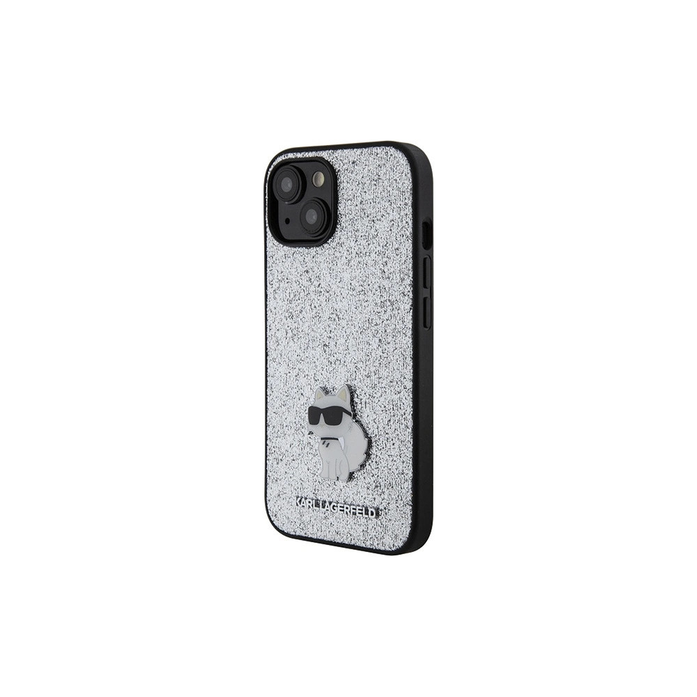 Case Karl Lagerfeld KLHCP15SGCNPSG Apple iPhone 15 Hardcase Fixed Glitter Choupette Logo Metall-Pin silber/silver