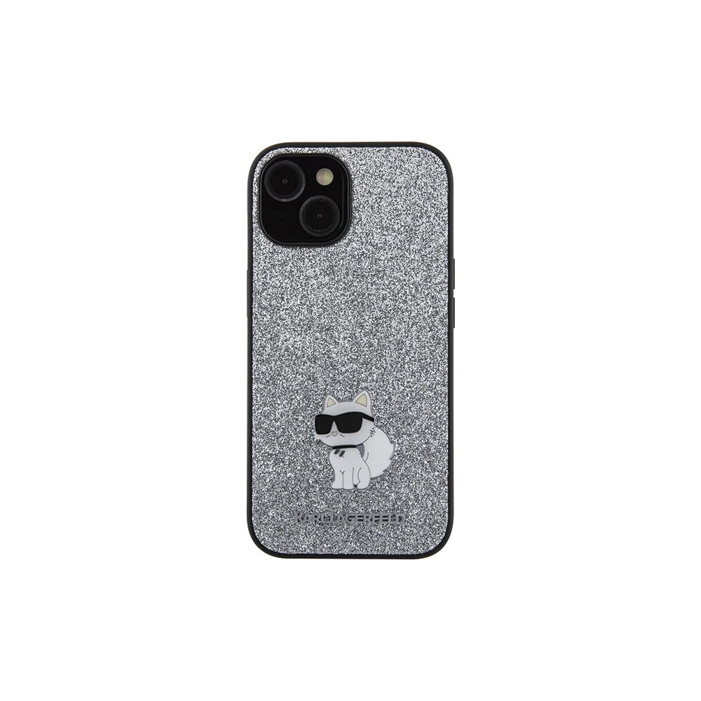 Etui Karl Lagerfeld KLHCP15SGCNPSG Apple iPhone 15 hardcase Fixed Glitter Choupette Logo Metal Pin argintiu/silver