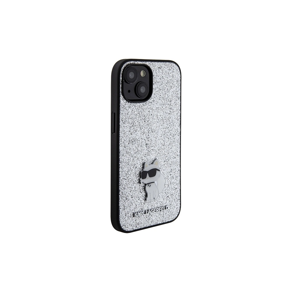 Case Karl Lagerfeld KLHCP15SGCNPSG Apple iPhone 15 Hardcase Fixed Glitter Choupette Logo Metall-Pin silber/silver
