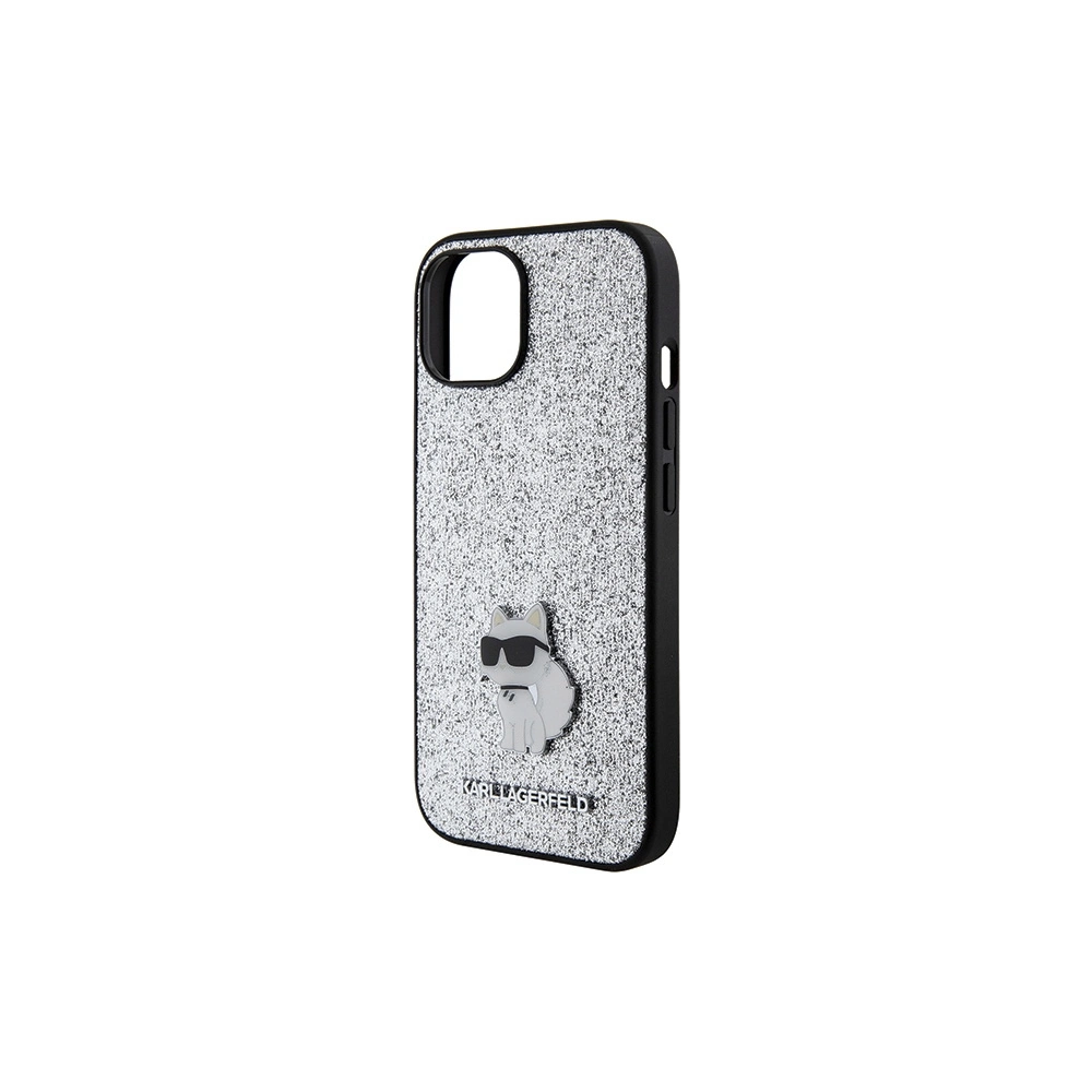 Etui Karl Lagerfeld KLHCP15SGCNPSG Apple iPhone 15 hardcase Fixed Glitter Choupette Logo Metal Pin argintiu/silver