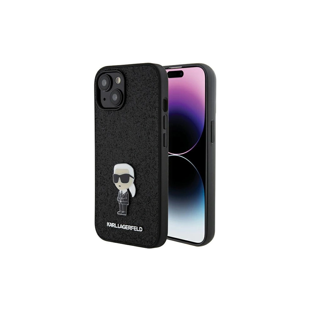 Etui Karl Lagerfeld KLHCP15SGKNPSK Apple iPhone 15 hardcase Fixed Glitter Ikonik Logo Metal Pin negru/black