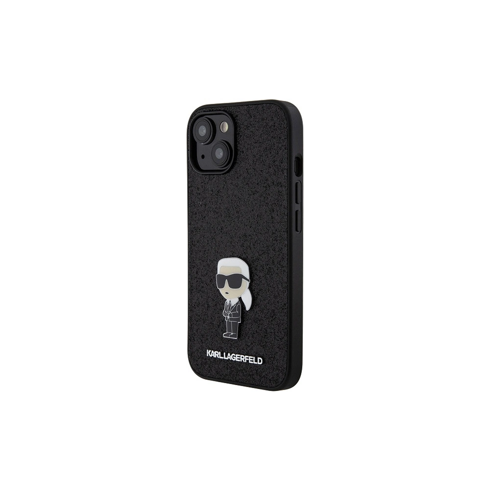 Etui Karl Lagerfeld KLHCP15SGKNPSK Apple iPhone 15 hardcase Fixed Glitter Ikonik Logo Metal Pin černý/black