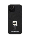 Case Karl Lagerfeld KLHCP15SGKNPSK Apple iPhone 15 Hartschale Fixed Glitter Ikonik Logo Metal Pin schwarz/black