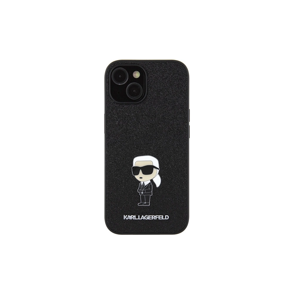 Case Karl Lagerfeld KLHCP15SGKNPSK Apple iPhone 15 Hartschale Fixed Glitter Ikonik Logo Metal Pin schwarz/black