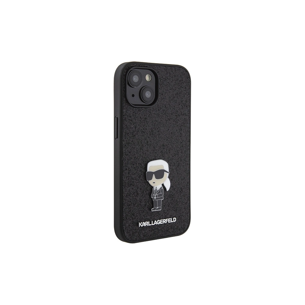 Case Karl Lagerfeld KLHCP15SGKNPSK Apple iPhone 15 Hartschale Fixed Glitter Ikonik Logo Metal Pin schwarz/black