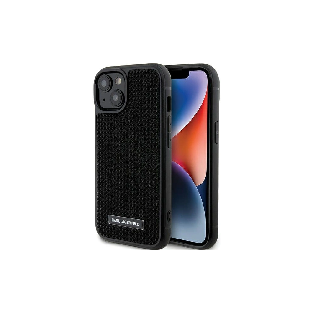 Case Karl Lagerfeld KLHCP15SHDSPLK Apple iPhone 15 Hardcase mit Rhinestone-Logo und Metallplatte schwarz/black