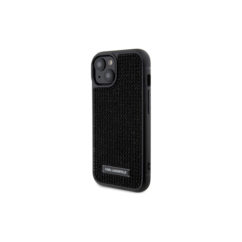 Case Karl Lagerfeld KLHCP15SHDSPLK Apple iPhone 15 Hardcase mit Rhinestone-Logo und Metallplatte schwarz/black