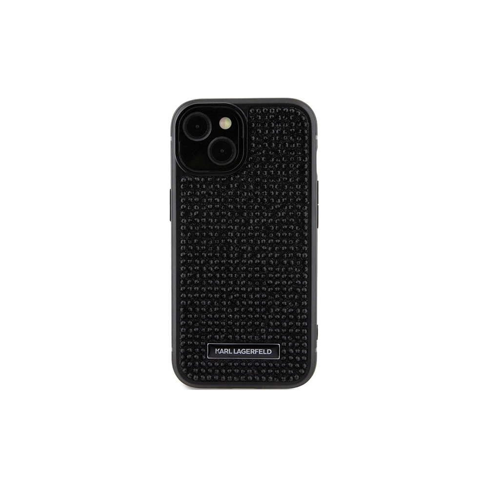 Case Karl Lagerfeld KLHCP15SHDSPLK Apple iPhone 15 Hardcase mit Rhinestone-Logo und Metallplatte schwarz/black