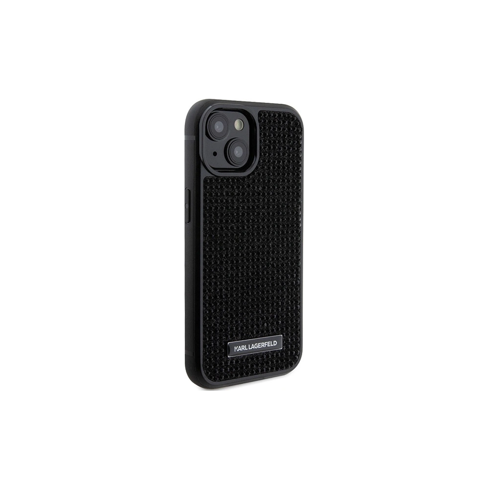 Case Karl Lagerfeld KLHCP15SHDSPLK Apple iPhone 15 Hardcase mit Rhinestone-Logo und Metallplatte schwarz/black