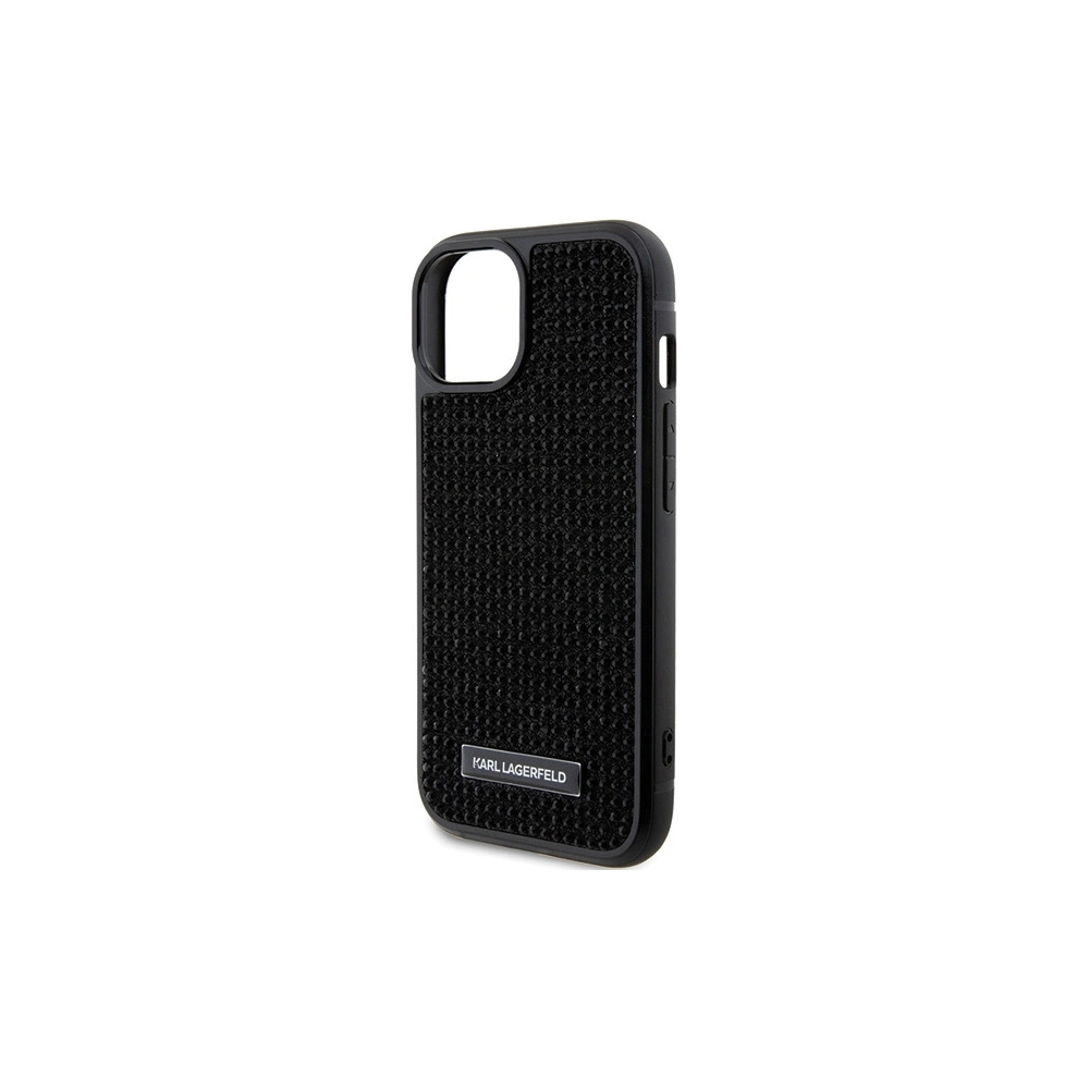 Case Karl Lagerfeld KLHCP15SHDSPLK Apple iPhone 15 Hardcase mit Rhinestone-Logo und Metallplatte schwarz/black