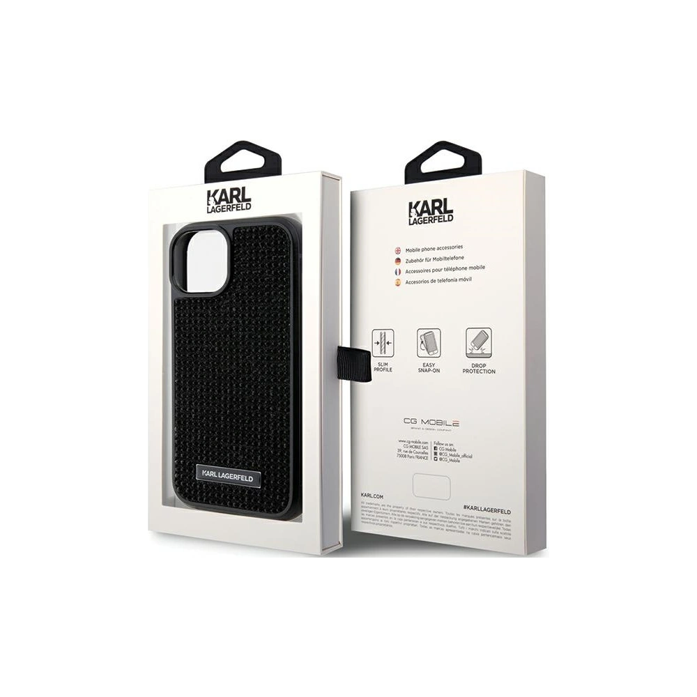 Case Karl Lagerfeld KLHCP15SHDSPLK Apple iPhone 15 Hardcase mit Rhinestone-Logo und Metallplatte schwarz/black