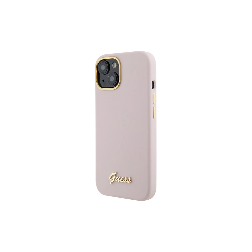 Etui Guess GUHCP15SSMBSLP Apple iPhone 15 hardcase Silicon Script Metal Logo & Frame roz/pink