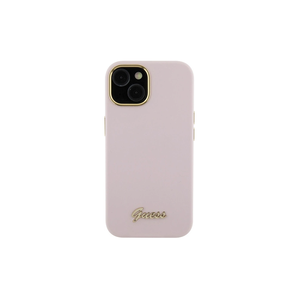 Etui Guess GUHCP15SSMBSLP Apple iPhone 15 hardcase Silicon Script Metal Logo & Frame roz/pink
