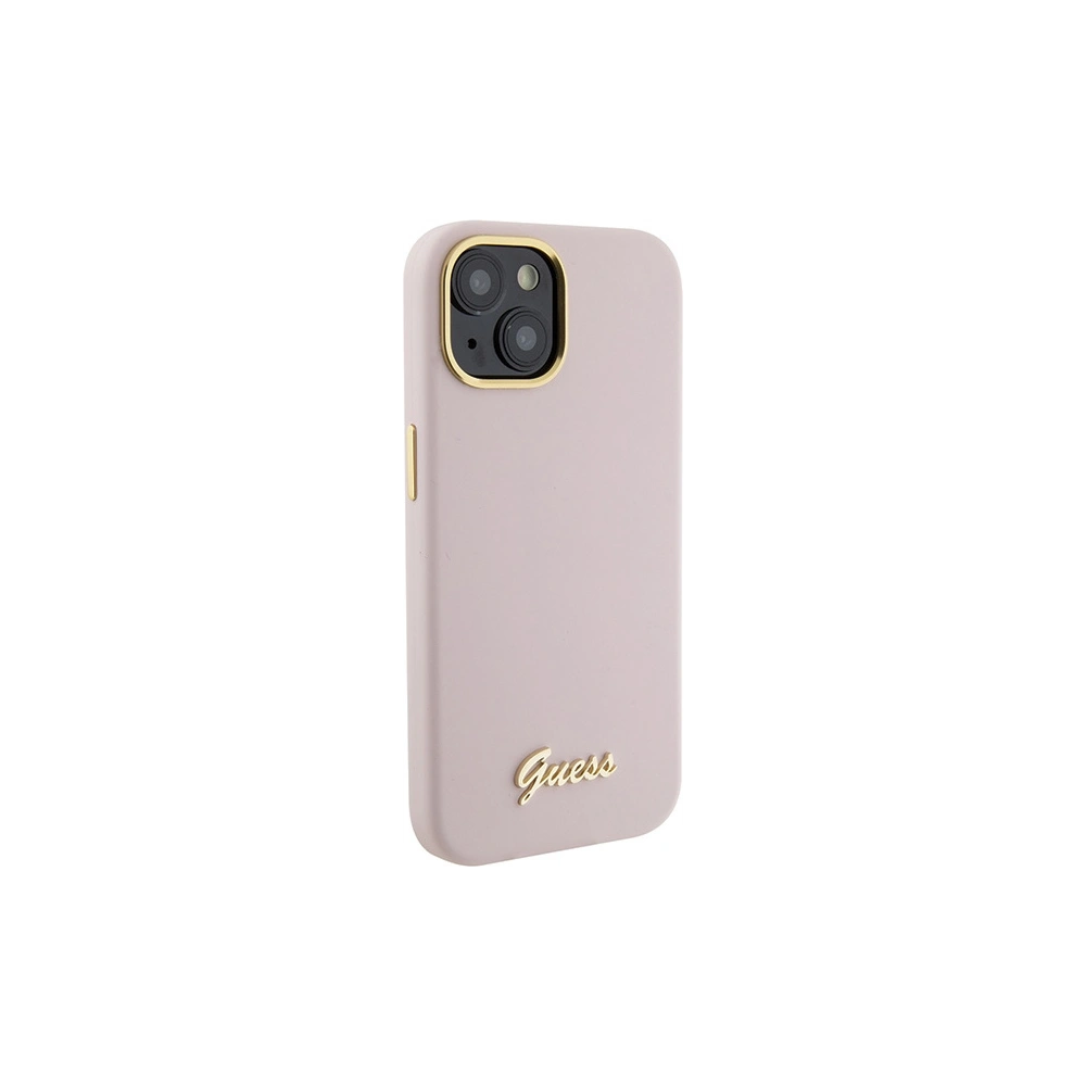 Etui Guess GUHCP15SSMBSLP Apple iPhone 15 hardcase Silicon Script Metal Logo & Frame roz/pink