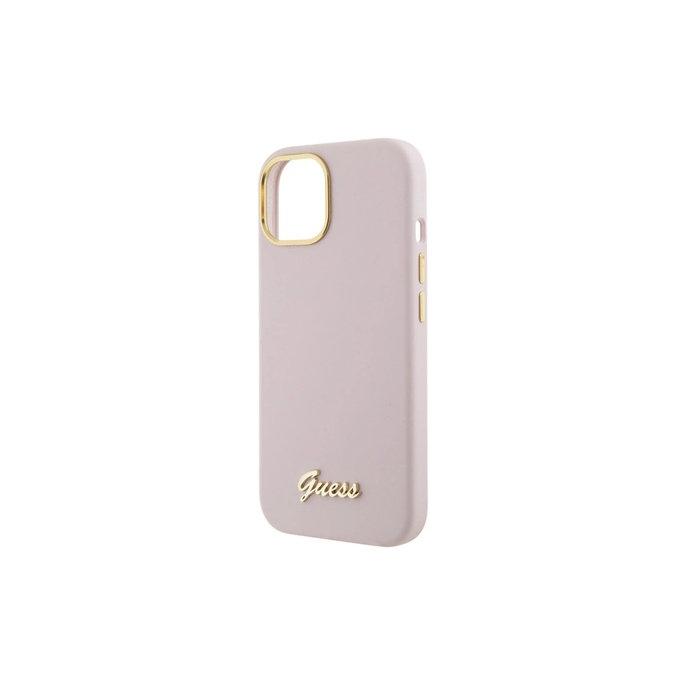 Etui Guess GUHCP15SSMBSLP Apple iPhone 15 hardcase Silicon Script Metal Logo & Frame roz/pink