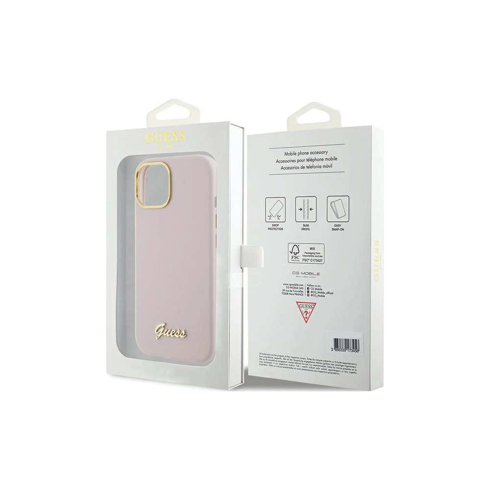 Etui Guess GUHCP15SSMBSLP Apple iPhone 15 hardcase Silicon Script Metal Logo & Frame roz/pink