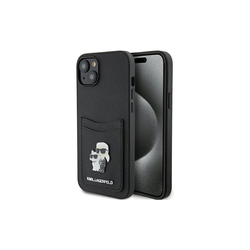 Case Karl Lagerfeld KLHCP15SSAPKCNPK Apple iPhone 15 Hardcase Saffiano Karten Slot Karl&Choupette Metall Pin schwarz/black