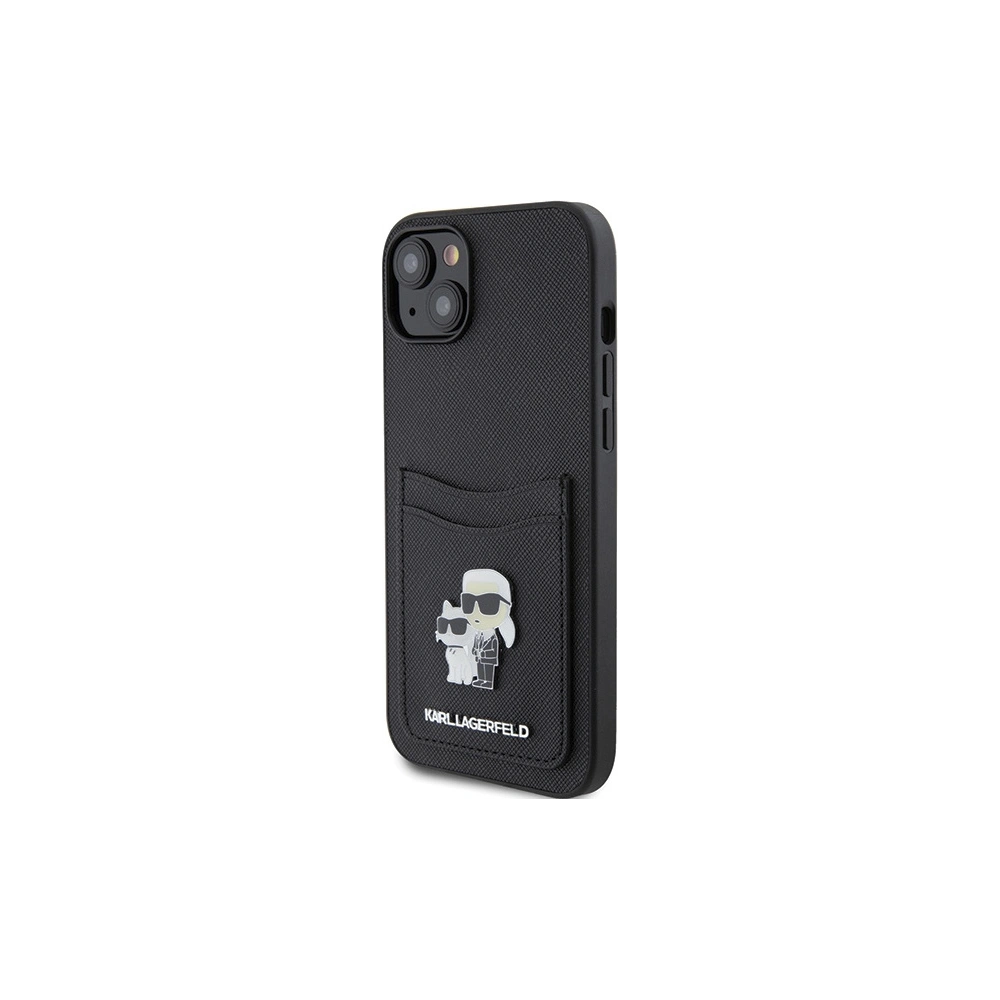 Case Karl Lagerfeld KLHCP15SSAPKCNPK Apple iPhone 15 Hardcase Saffiano Karten Slot Karl&Choupette Metall Pin schwarz/black