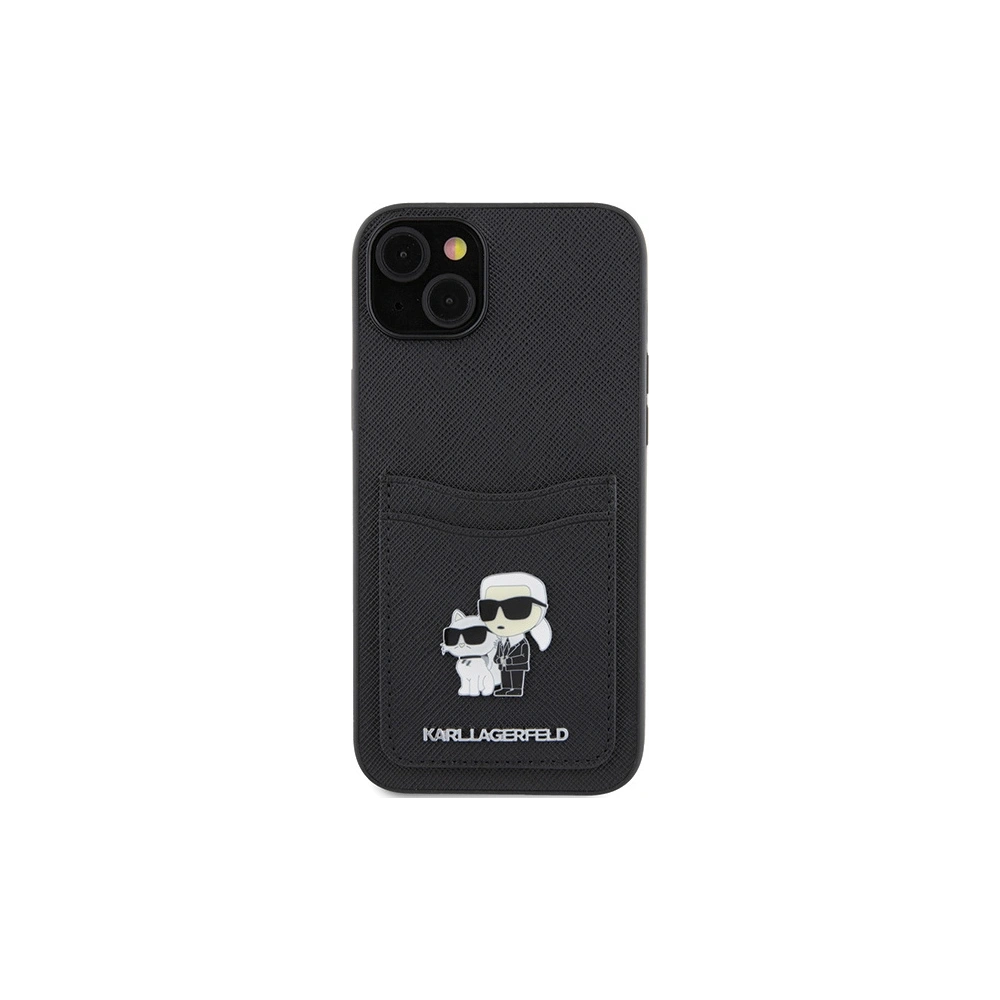 Case Karl Lagerfeld KLHCP15SSAPKCNPK Apple iPhone 15 Hardcase Saffiano Karten Slot Karl&Choupette Metall Pin schwarz/black