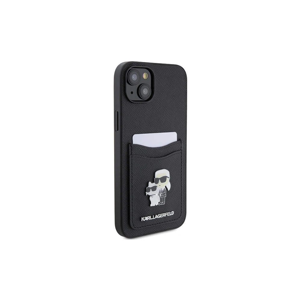 Case Karl Lagerfeld KLHCP15SSAPKCNPK Apple iPhone 15 Hardcase Saffiano Karten Slot Karl&Choupette Metall Pin schwarz/black