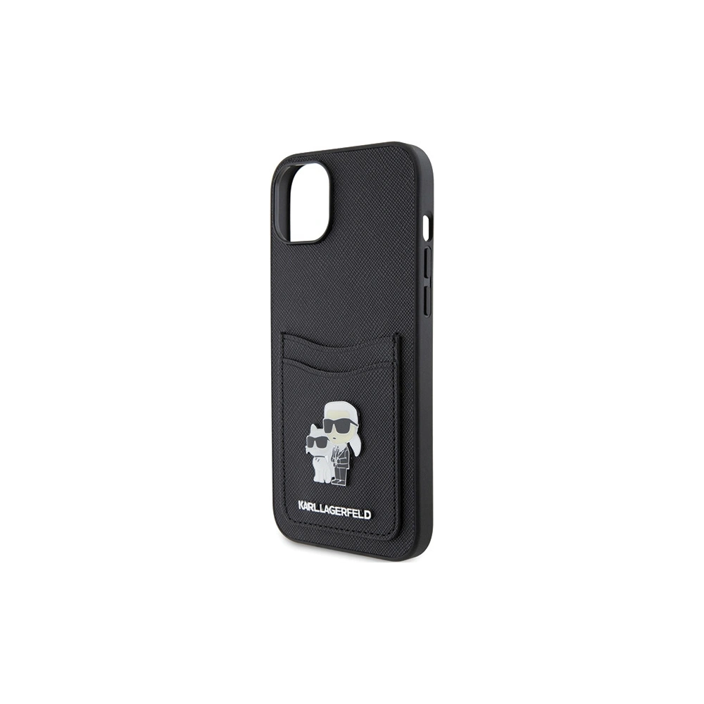 Case Karl Lagerfeld KLHCP15SSAPKCNPK Apple iPhone 15 Hardcase Saffiano Karten Slot Karl&Choupette Metall Pin schwarz/black