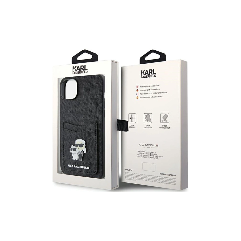Case Karl Lagerfeld KLHCP15SSAPKCNPK Apple iPhone 15 Hardcase Saffiano Karten Slot Karl&Choupette Metall Pin schwarz/black