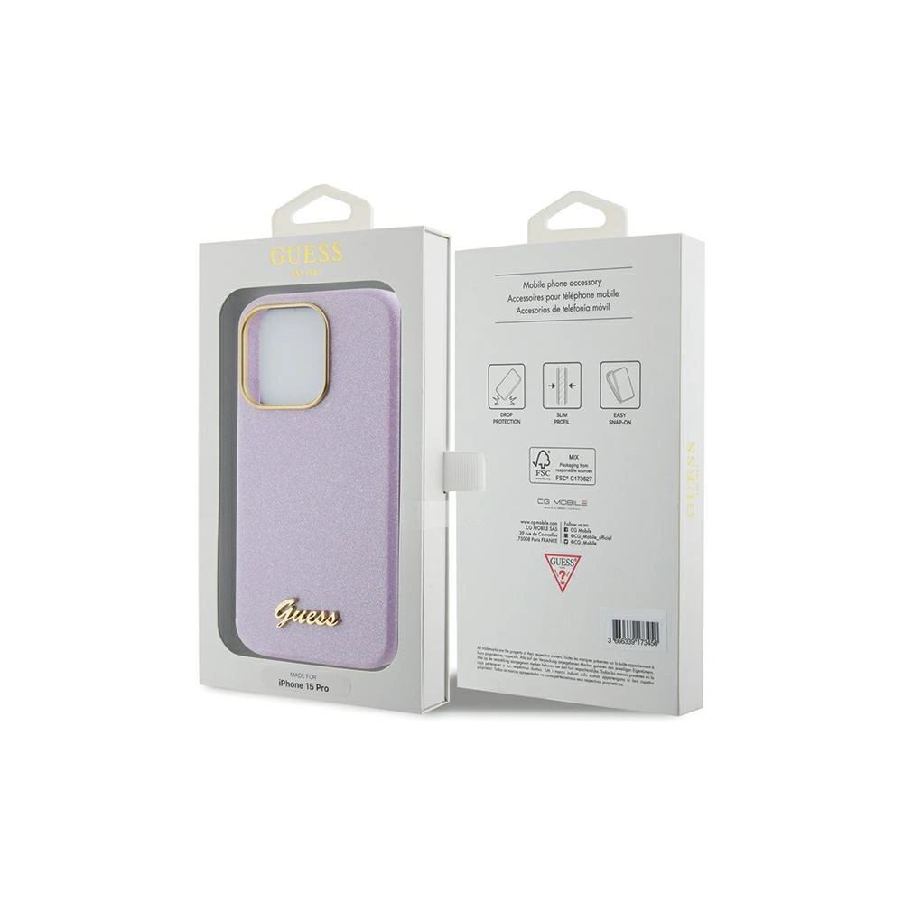Wholesale Guess GUHCP15XPGMCSL Apple iPhone 15 Pro Max hardcase Glitter Glossy Script lilac - GUE2971 - {ean13} - Hurt