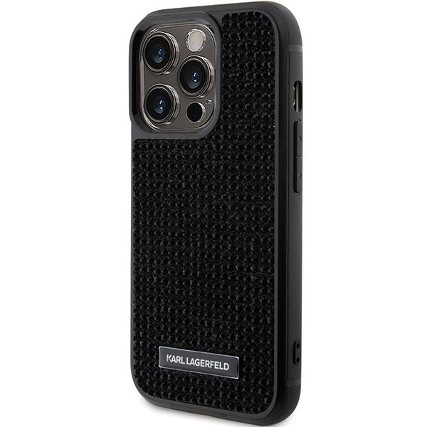 Kryt Karl Lagerfeld KLHCP15XHDSPLK Apple iPhone 15 Pro Max hardcase Rhinestone Logo Metal Plate black