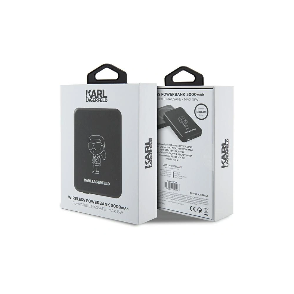 Hurtownia GSM - Indukciós powerbank Karl Lagerfeld KLPBM5KIOTTGK 15W 5000mAh Outline Ikonik MagSafe fekete/black - KLD1735 - {ean13} - Hurt