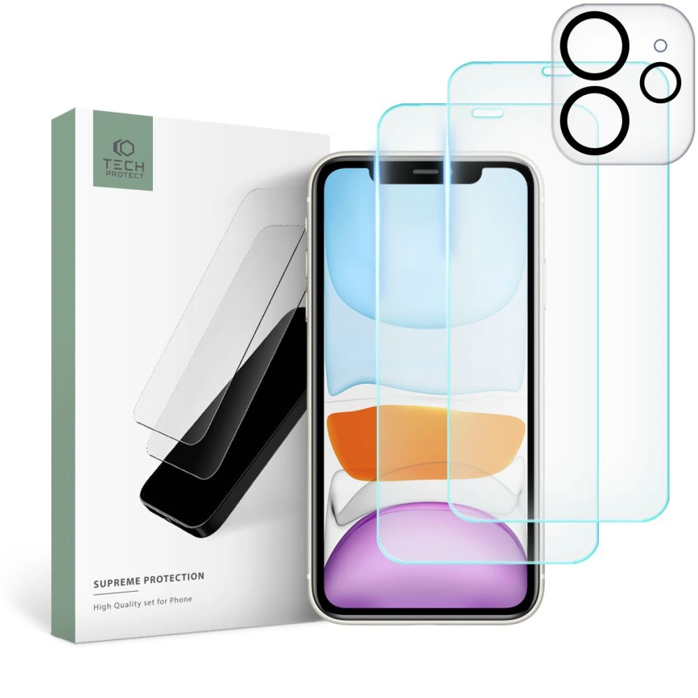 Hurtownia GSM - Gehärtetes Glas + für Kameraobjektive Tech-Protect Supreme Set Apple iPhone 11 Clear [2+1 PACK] - THP2343 - {ean13} - Hurt