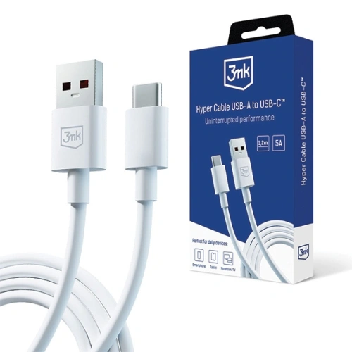 Kabel 3MK Hyper Cable USB-A / USB-C 5A 60W 1.2m biały/white