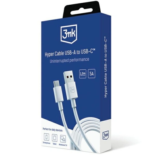 Kabel 3MK Hyper Cable USB-A / USB-C 5A 60W 1.2m biały/white