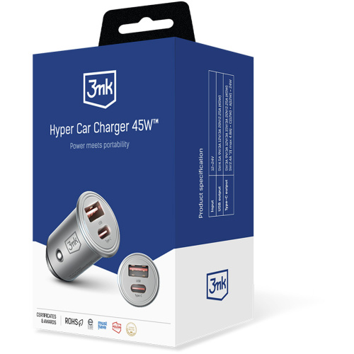 3MK Distributor - 5903108527231 - 3MK5286 - 3MK HyperCar Charger 45W USB-A + USB-C car charger - B2B homescreen