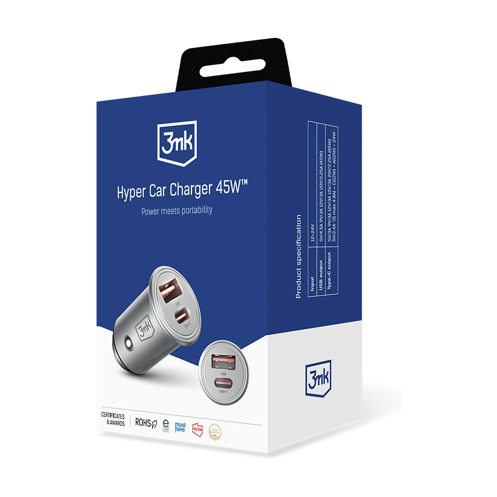 Hurtownia GSM - Autós töltő 3MK HyperCar Charger 45W USB-A + USB-C - 3MK5286 - {ean13} - Hurt