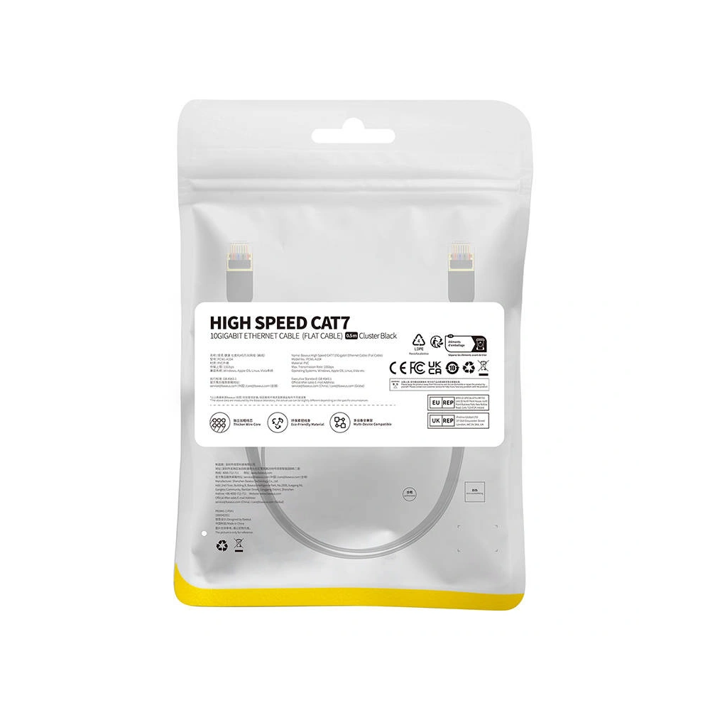 Hurtownia GSM - Hálózati kábel Baseus, Ethernet RJ45, 10 Gbps, Cat.7, 0,5m (fekete) - BSU4604 - {ean13} - Hurt