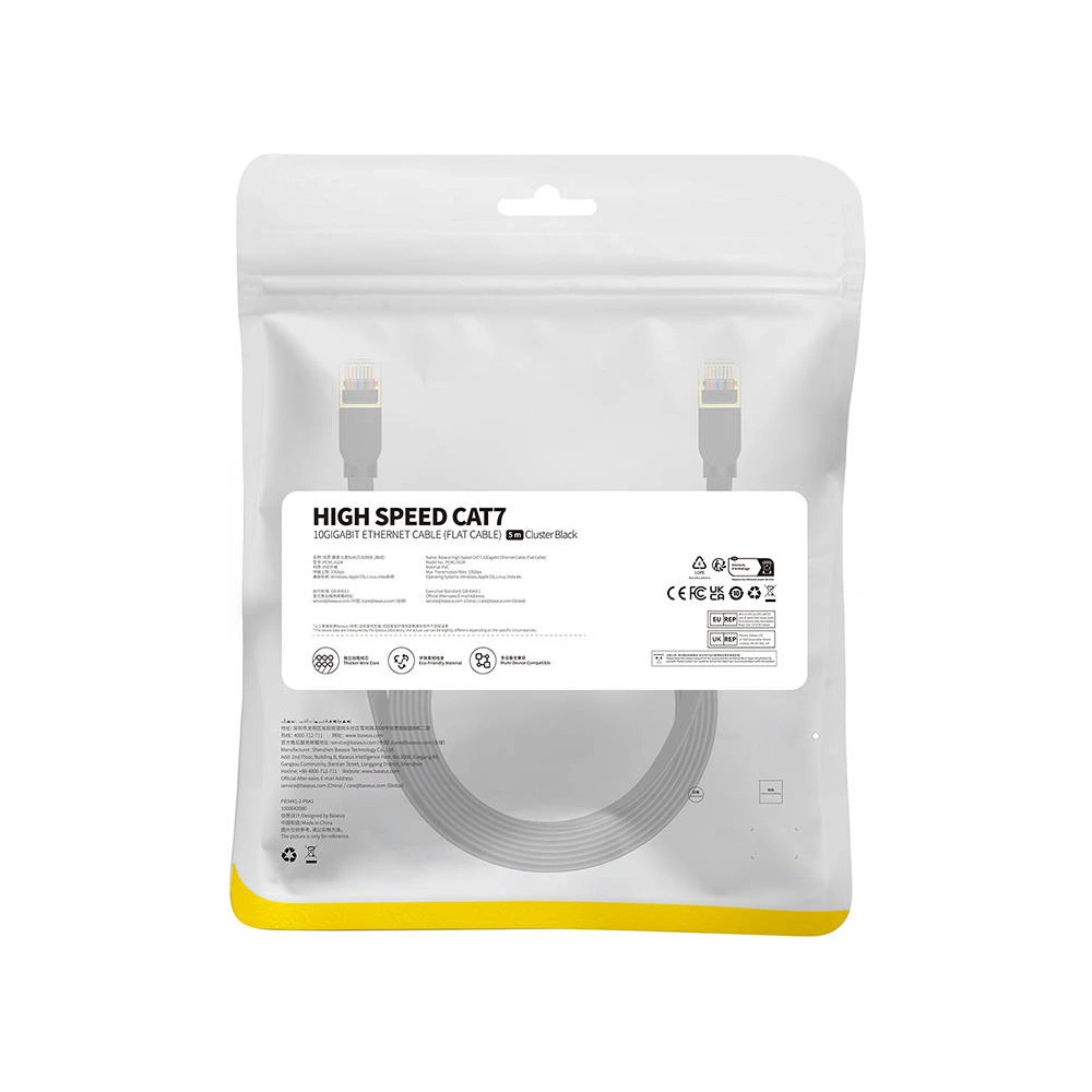 Hurtownia GSM - Hálózati kábel Baseus, Ethernet RJ45, 10 Gbps, Cat.7, 5m (fekete) - BSU4608 - {ean13} - Hurt