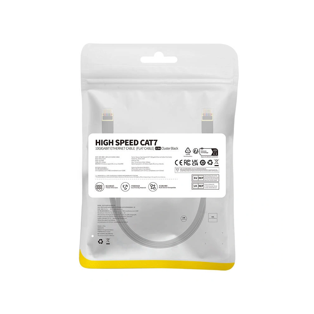 Hurtownia GSM - Hálózati kábel Baseus, Ethernet RJ45, 10 Gbps, Cat.7, 1,5m (fekete) - BSU4610 - {ean13} - Hurt