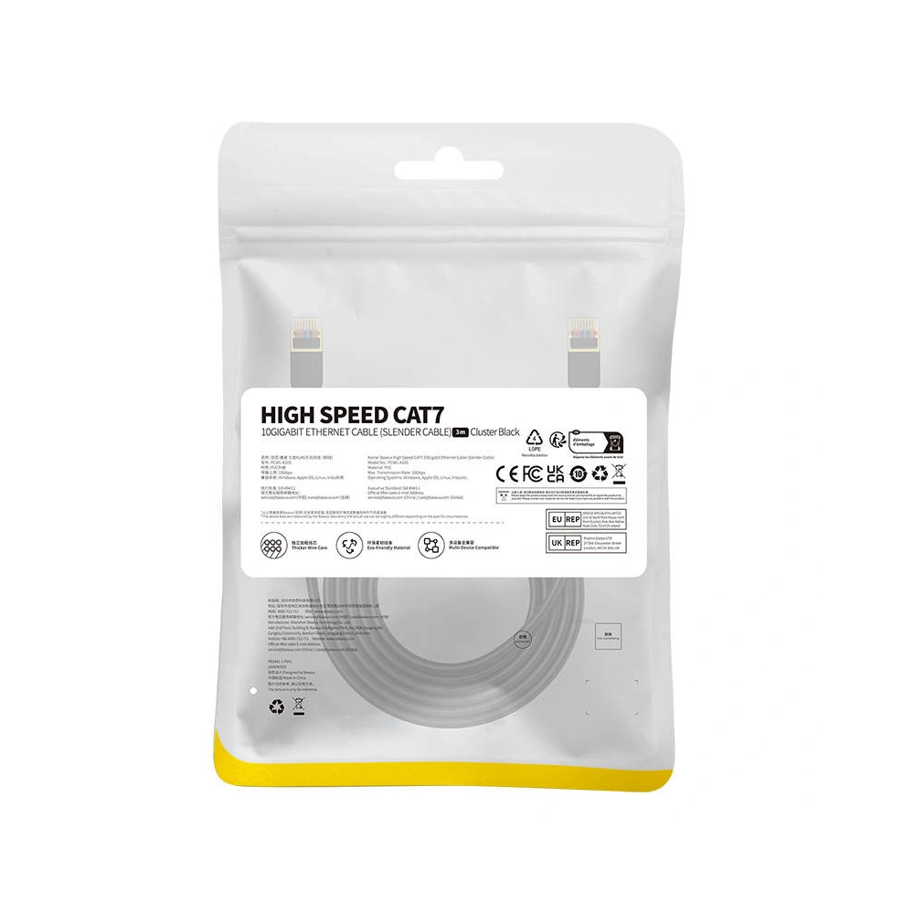 Hurtownia GSM - Hálózati kábel Baseus High Speed, Ethernet RJ45, 10 Gbps, Cat.7, 3m (fekete) - BSU4611 - {ean13} - Hurt