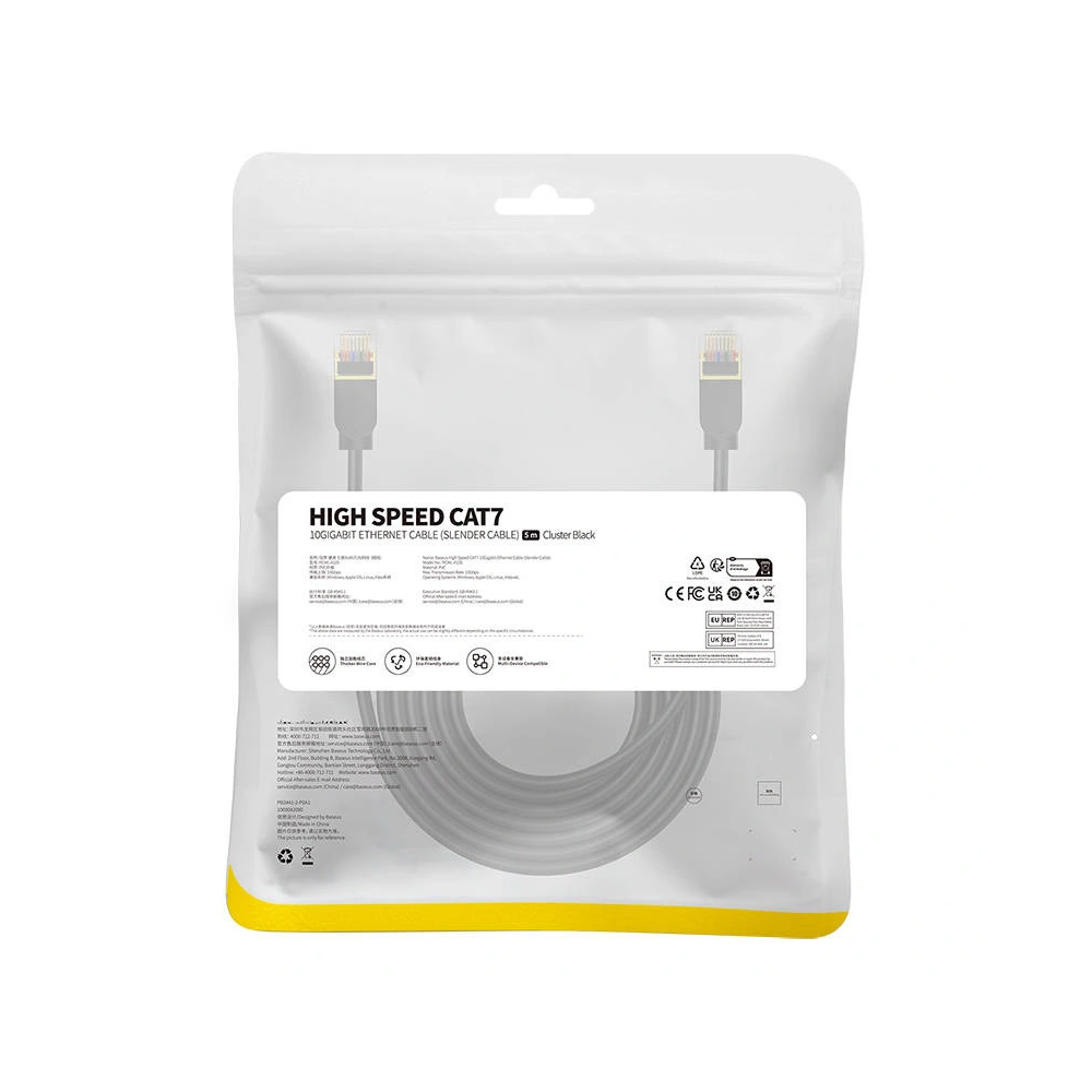 Hurtownia GSM - Hálózati kábel Baseus High Speed, Ethernet RJ45, 10 Gbps, Cat.7, 5m (fekete) - BSU4612 - {ean13} - Hurt