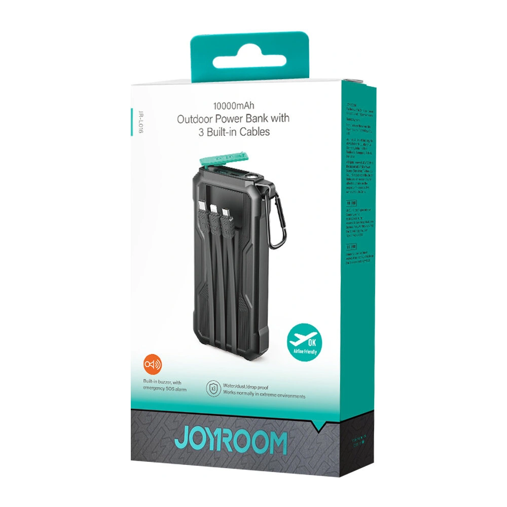 Hurtownia GSM - Powerbank Joyroom JR-L016 10000mAh + USB-C / micro USB / Lightning Kabel (schwarz) - JYR785 - {ean13} - Hurt