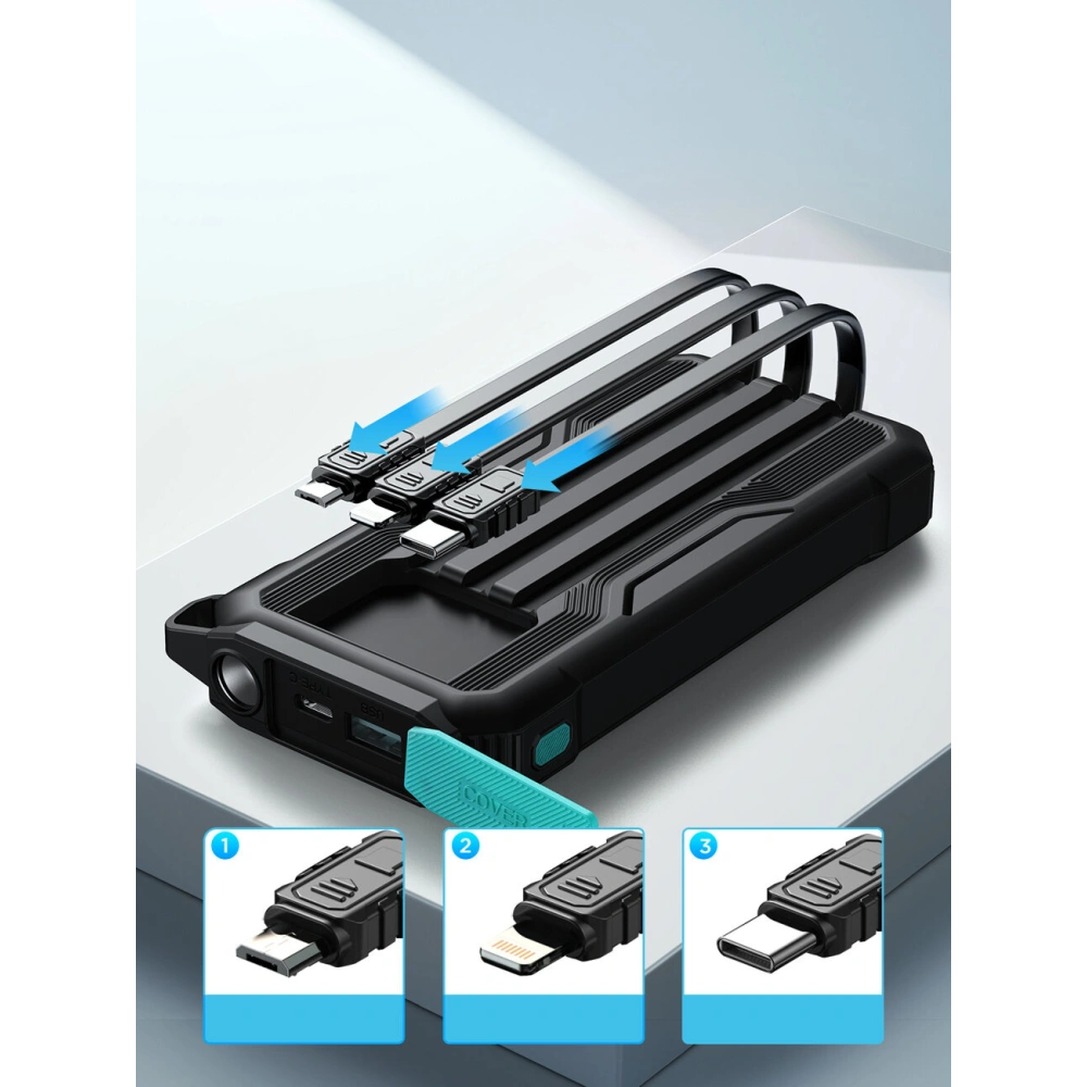 Hurtownia GSM - Powerbank Joyroom JR-L016 10000mAh + USB-C / micro USB / Lightning Kabel (schwarz) - JYR785 - {ean13} - Hurt