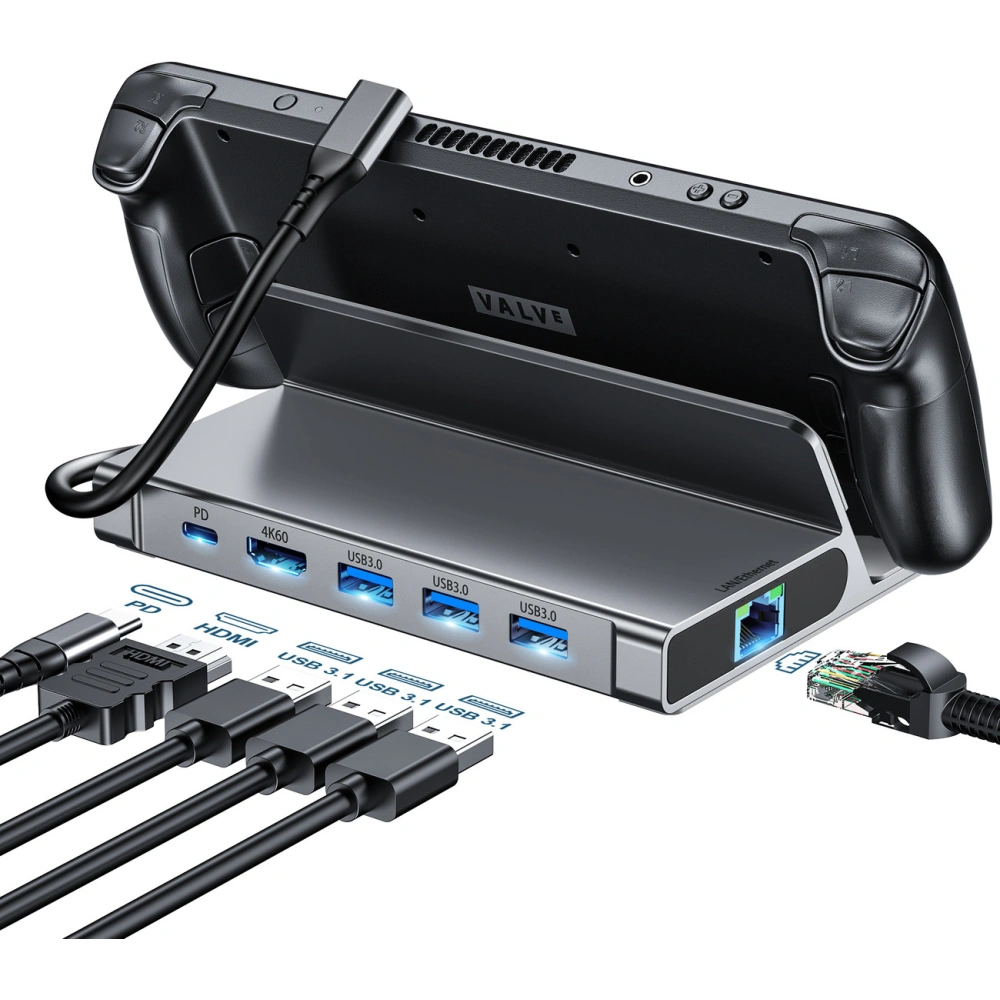 Hurtownia GSM - HUB Choetech M52 für Valve Steam Deck LCD / OLED Adapter USB-C / USB-C PD, USB-A, HDMI, RJ45 grau - CHT190 - {ean13} - Hurt