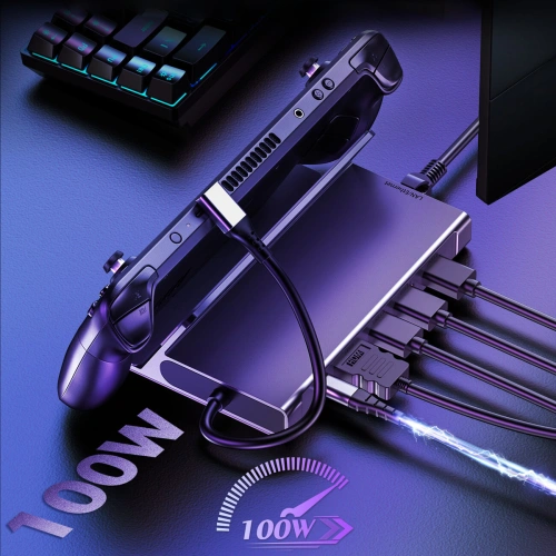 HUB Choetech M52 do Valve Steam Deck LCD / OLED adapter USB-C / USB-C PD, USB-A, HDMI, RJ45 szary