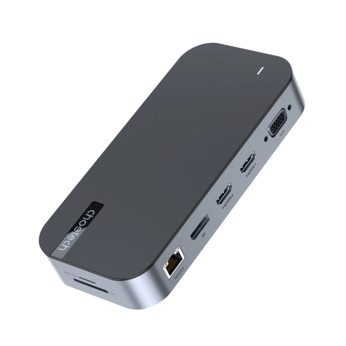 HUB Choetech M52 adapter USB-C / USB-C PD, USB-C, USB-A, HDMI, VGA, DP, SD, TF, RJ45, AUX szary