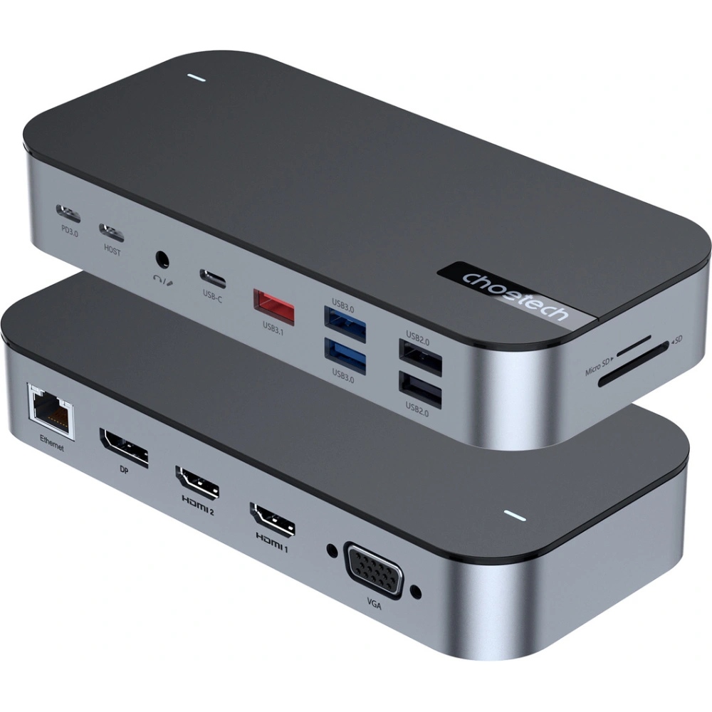 Hurtownia GSM - HUB Choetech M52 Adapter USB-C / USB-C PD, USB-C, USB-A, HDMI, VGA, DP, SD, TF, RJ45, AUX grau - CHT191 - {ean13} - Hurt