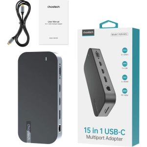 Hurtownia GSM - HUB Choetech M52 Adapter USB-C / USB-C PD, USB-C, USB-A, HDMI, VGA, DP, SD, TF, RJ45, AUX grau - CHT191 - {ean13} - Hurt