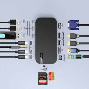 Hurtownia GSM - HUB Choetech M52 Adapter USB-C / USB-C PD, USB-C, USB-A, HDMI, VGA, DP, SD, TF, RJ45, AUX grau - CHT191 - {ean13} - Hurt