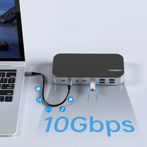 HUB Choetech M52 adapter USB-C / USB-C PD, USB-C, USB-A, HDMI, VGA, DP, SD, TF, RJ45, AUX szary