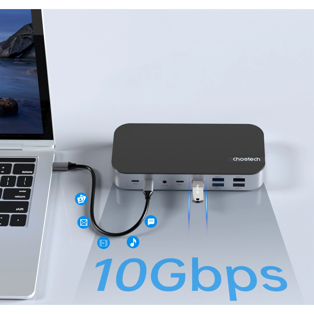 Hurtownia GSM - HUB Choetech M52 adaptér USB-C / USB-C PD, USB-C, USB-A, HDMI, VGA, DP, SD, TF, RJ45, AUX šedý - CHT191 - {ean13} - Hurt